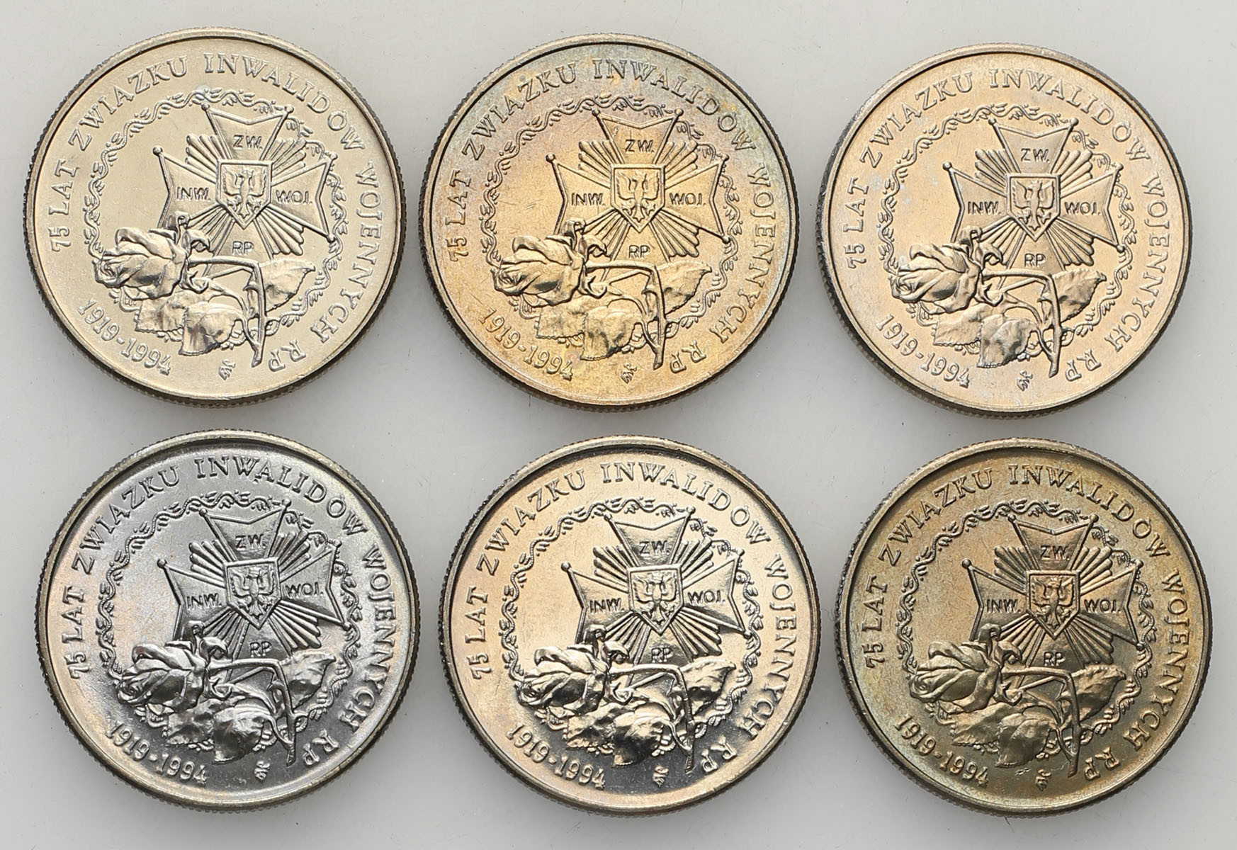 III RP 20.000 złotych 1994 - 75 lat Związku Inwalidów Wojennych, zestaw 6 sztuk